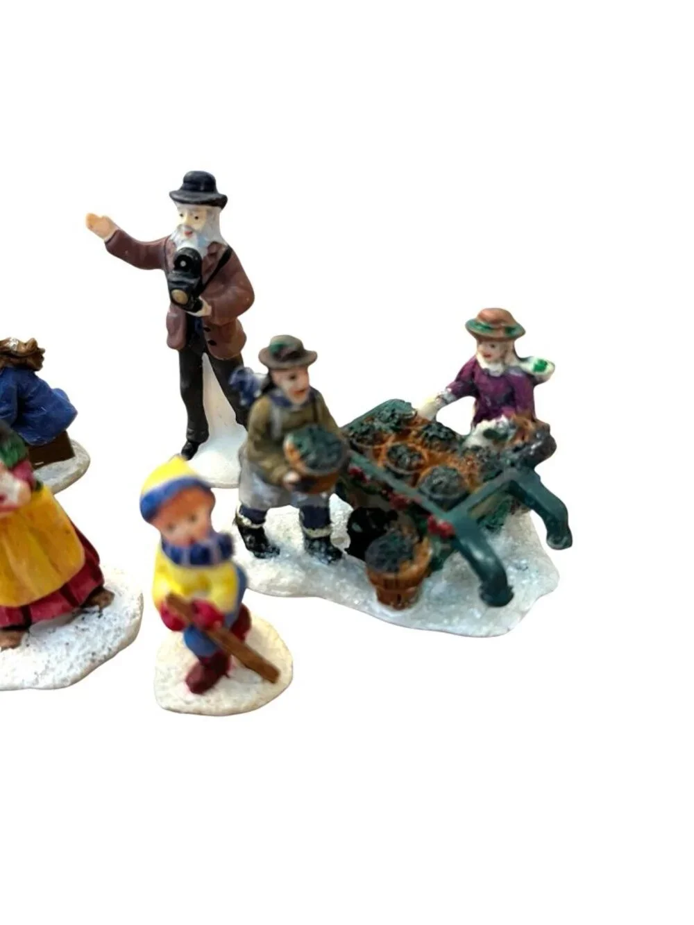 Miniature Holiday Village Figurines Victorian Man Woman Children Snow Lot of 8